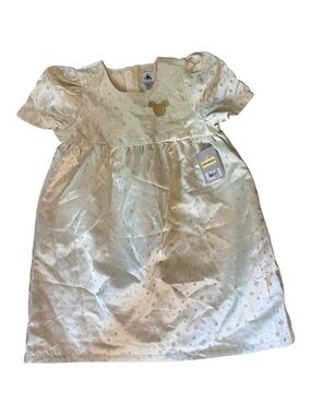 Disney Girls Ivory & Gold Glitter Satin Mickey Mouse Holiday Party Dress